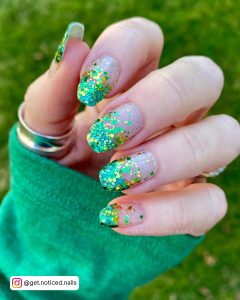 Green And Blue Glitter Nails