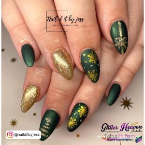 Green And Gold Acrylic Nails