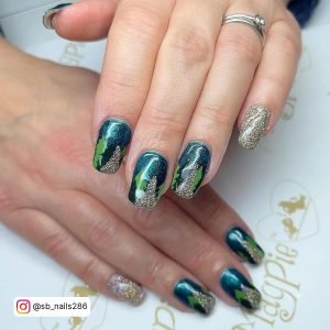 Green And Gold Almond Nails