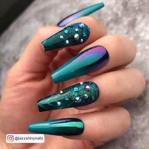 Green And Gold Coffin Nails