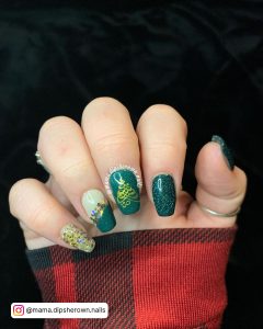 Green And Gold Coffin Nails
