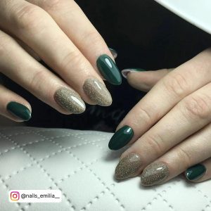 Green And Gold French Tip Nails