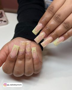 Green And Gold French Tip Nails