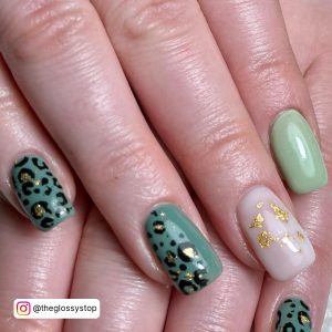 Green And Gold Marble Nails