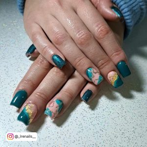 Green And Gold Nails Designs