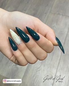 Green And Gold Stiletto Nails