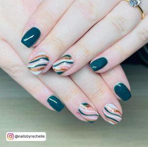 Green And Gold Swirl Nails