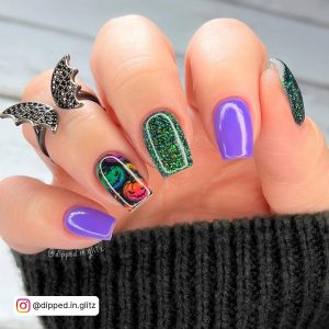 Green And Purple Halloween Nails