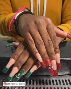 Green And Red Nails For Christmas