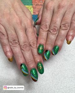 Green And Silver Glitter Nails