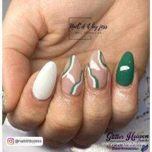 Green And White Acrylic Nails