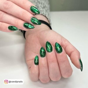 Green And White Almond Nails