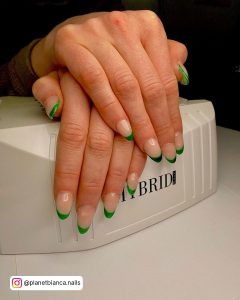 Green And White French Tip Nails