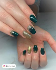 Green Black And Gold Nails