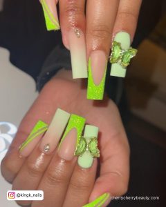 Green Butterfly Acrylic Nails
