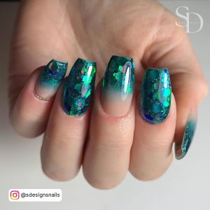 Green Coffin Nails With Glitter