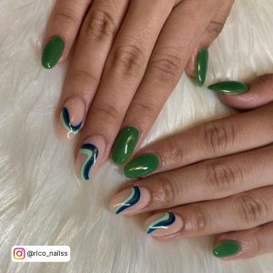 Green French Tip Almond Nails