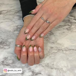 Green French Tip Nails Almond