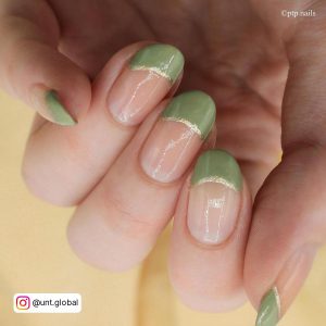 Green French Tip Nails Coffin
