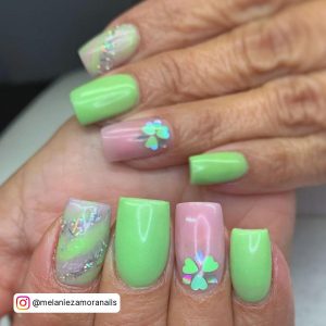 Green French Tip Nails Short