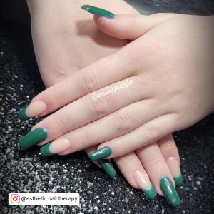 Green French Tip Nails With Design