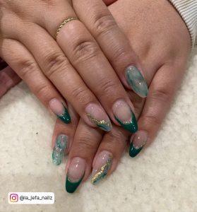 Green French Tip Oval Nails