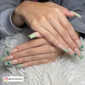 Green Sparkly French Tip Nails