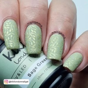 Green White And Gold Nails