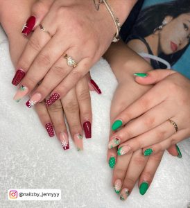 Green White And Red Nails