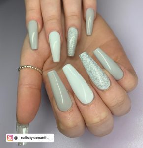 Grey And White Coffin Nails