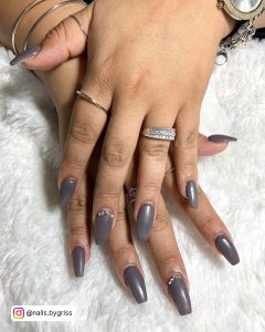 Grey Coffin Nails With Design