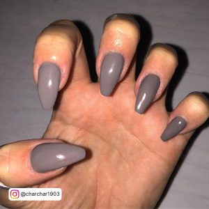 Grey Coffin Shaped Nails