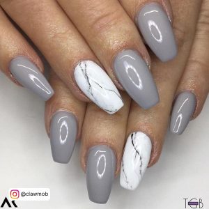 Grey French Tip Nails Coffin