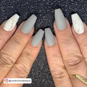 Grey Ombre Coffin Nails