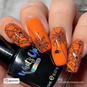 Halloween Nail Designs Orange And Black With Webs