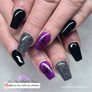 Halloween Nails Black And Purple With Glitter
