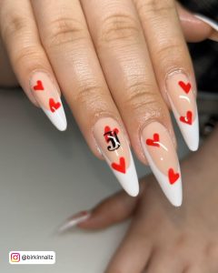 Heart Nail Art Red And White