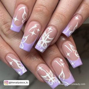 Lavender Acrylic Nails With Butterflies