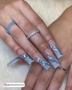 Light Blue Acrylic Nail Designs In Coffin Shape