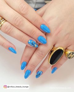 Light Blue And Black Nails In Almond Shape