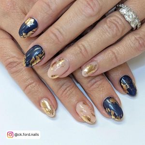 Light Blue And Gold Acrylic Nails
