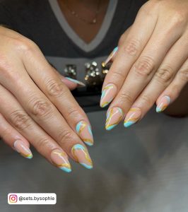 Light Blue And Rose Gold Nails