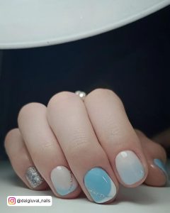Light Blue And Silver Nail Designs With Glitter