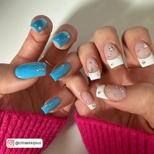 Light Blue And White Nail Designs With Diamonds