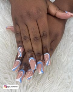 Light Blue And White Nail Ideas With Swirls