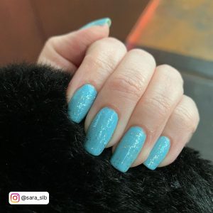 Light Blue Glitter Nails In Square Shape
