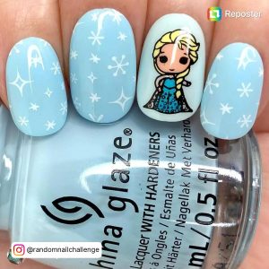 Light Blue Nail Art With Elsa