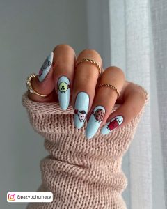 Light Blue Nail Designs With Faces