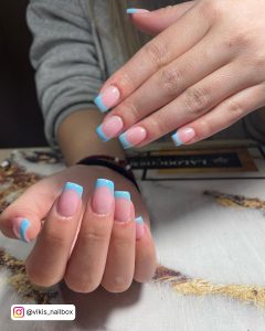 Light Blue Nails Coffin With French Tips