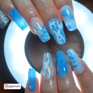 Light Blue Nails Color With Flames